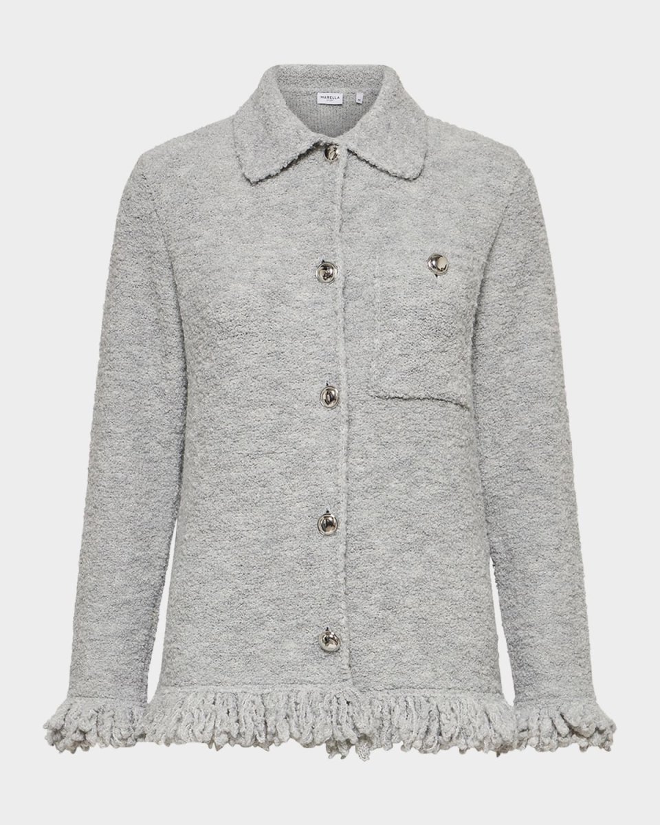 Finnici Fringe-Trim Boucle Knit Shirt Jacket